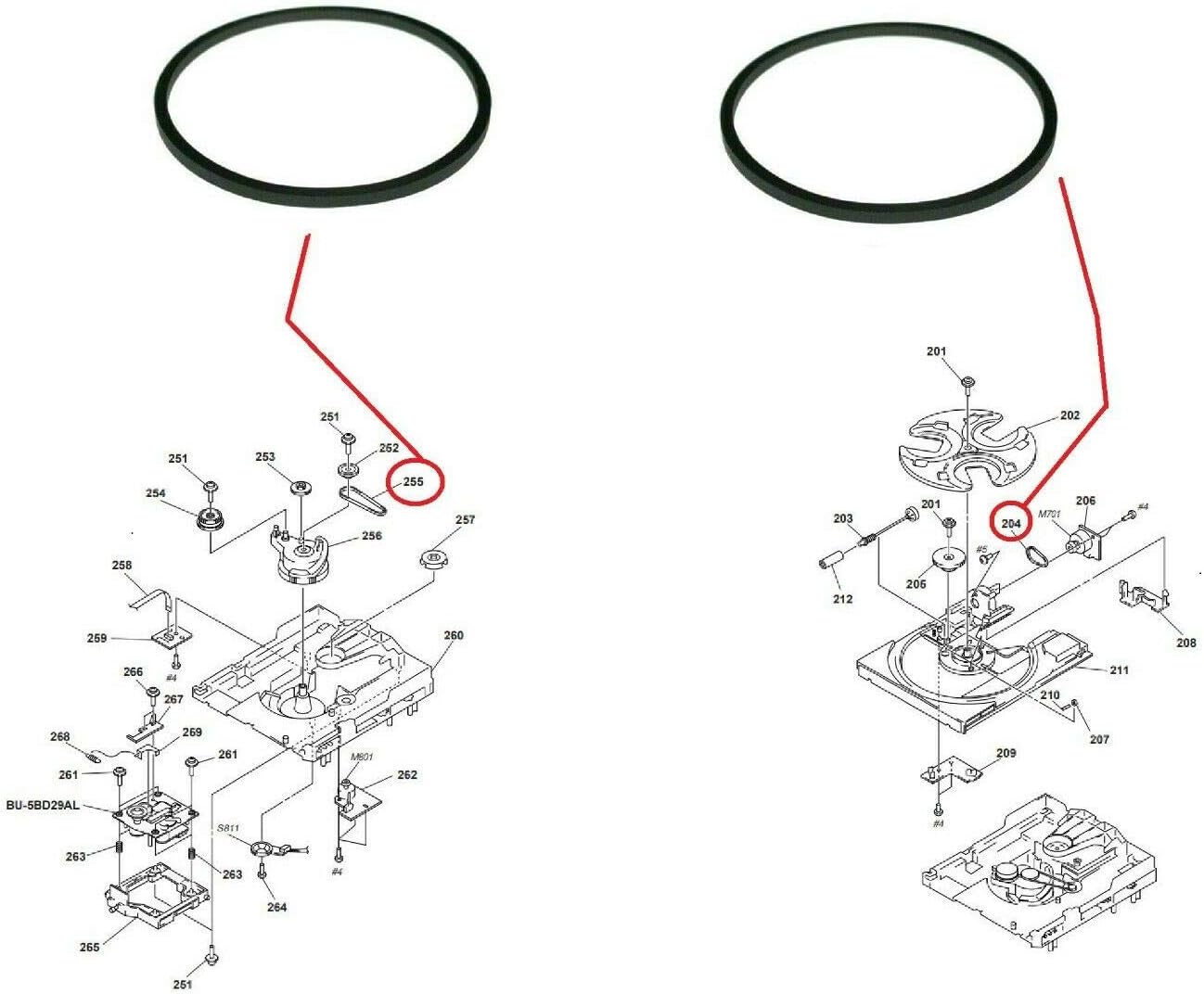 SONY CD Player Loading Open Close Turning CD Tray Deck Rubber Belt Kit