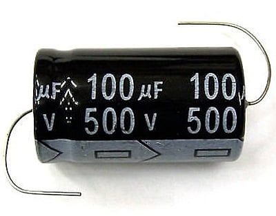 100uF, 500V AXIAL Aluminum Electrolytic Capacitor