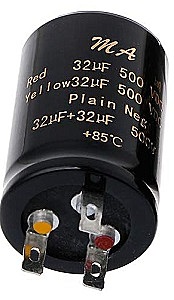 32uF+32uF, 500V Dual Radial Electrolytic Capacitor