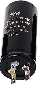 50uF + 50uF, 500V Dual Radial Electrolytic Capacitor