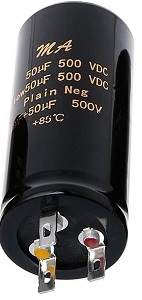 50uF + 50uF, 500V Dual Radial Electrolytic Capacitor