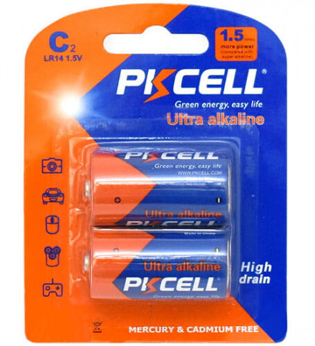 PKCELL C Batteries, 1.5V Alkaline Battery 2 Pack