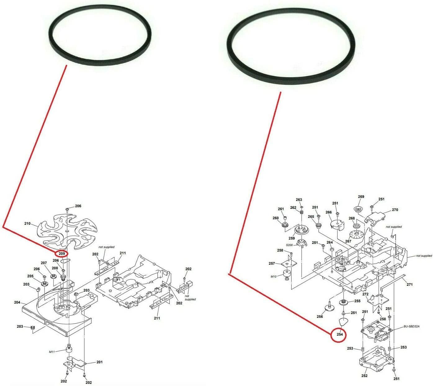 SONY CD Player Belt Kit (1x Door Loading Belt + 1x Rotary Belt)