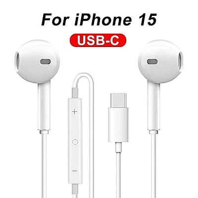 USB-C Wired Earbuds for iPhone 15, Earphones with Microphone & Volume Control, HiFi Stereo Noise Cancelling
