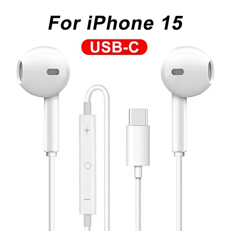 USB-C Wired Earbuds for iPhone 15, Earphones with Microphone & Volume Control, HiFi Stereo Noise Cancelling