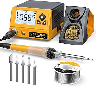 60W Soldering Station 356°F to 896°F Soldering Iron Station with 5 Extra Iron Tips, ESD